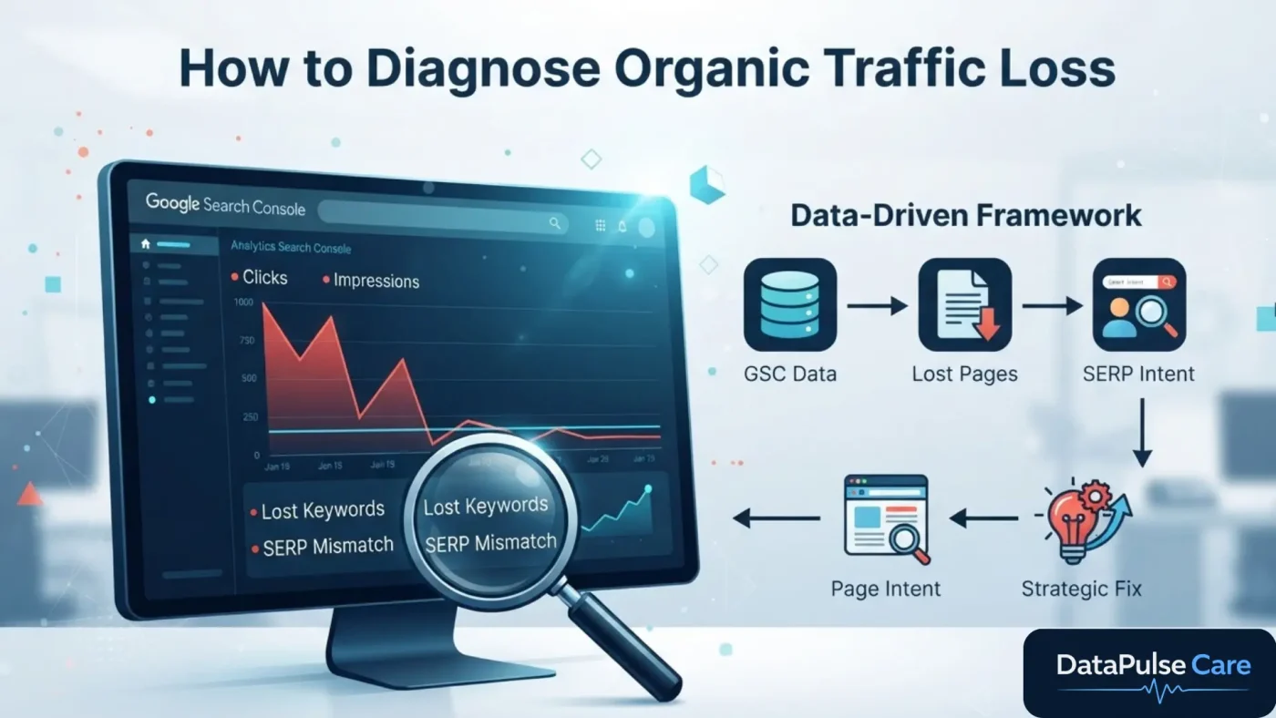 How to diagnose organic traffic loss using GSC, SERP intent, and page-level analysis